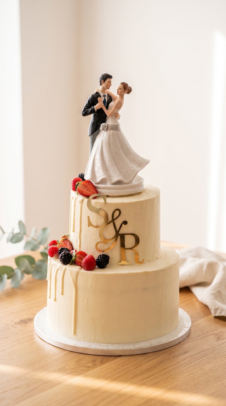 Bolo de casamento com frutos vermelhos